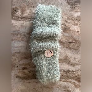 Fuzzy sage green leg warmers. One size